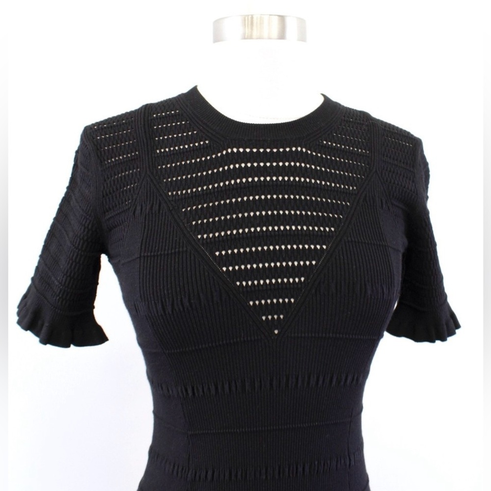 Kenzo Paris Women’s Black Eyelet Stretch Knit Ruffle Hem Sweater Size L